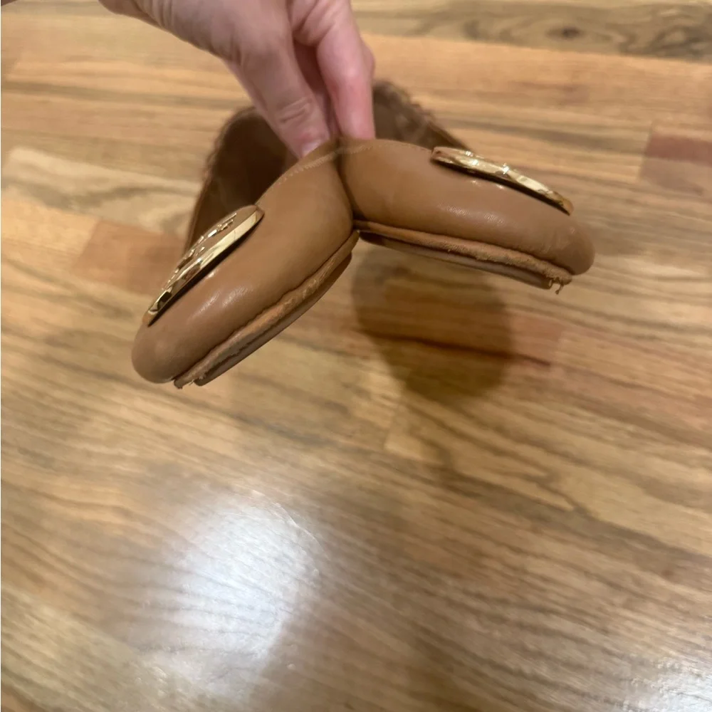Tory Burch Minnie Ballet Flats- tan with gold logo